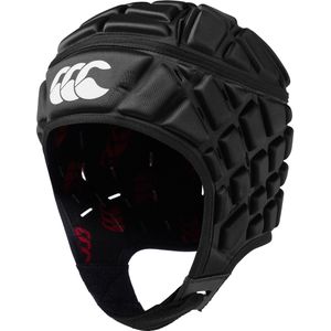 Canterbury CCC Rugby-helm voor volwassenen, uniseks, volledige afdekking, zachte kinriem met ventilatiegaten, schuimrubberen bekleding, zwart/rood, maat M