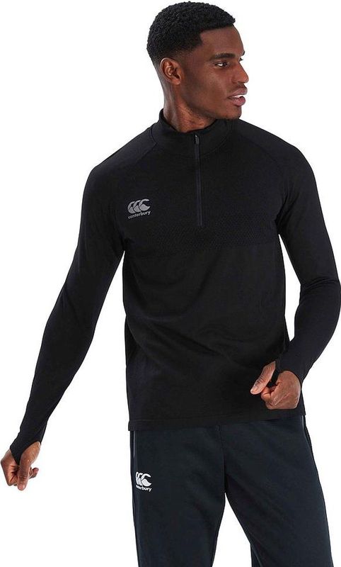 Canterbury - Sportshirt - Zwart/grijs - Naadloos - 1/4 Zip - Rugby