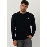 Lyle & Scott - Donkerblauwe Sweater - Katoen - Ronde Hals - Ribbeling