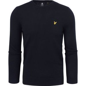 Lyle & Scott - Donkerblauwe Sweater - Katoen - Ronde Hals - Ribbeling