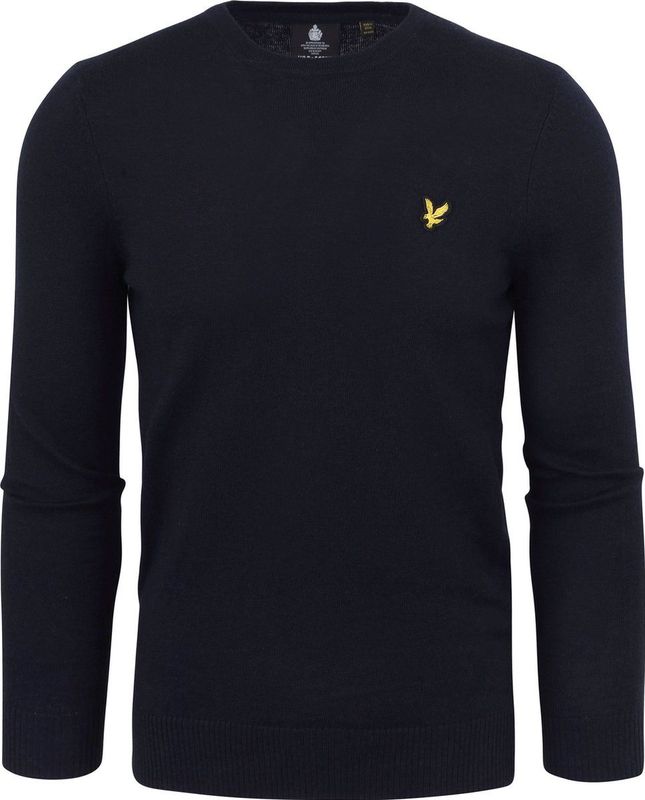 Lyle & Scott - Donkerblauwe Sweater - Katoen - Ronde Hals - Ribbeling