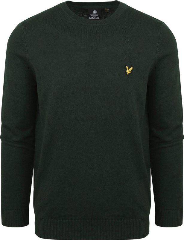 Lyle & Scott - Katoenen Merino Trui - Groen - Ronde Hals