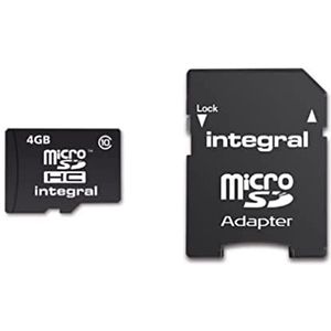 Integral Europe INMSDH4G10-20V2 Micro SDHC-geheugenkaart, 4 GB, klasse 10