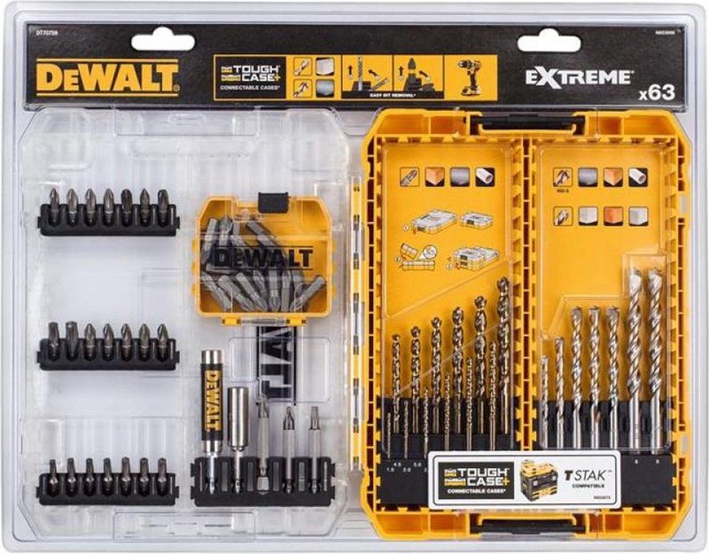 DeWalt - Bit en Bohrer-Set DT70759 - 63-delig - Slagvaste HM Steenboren - HSS-G Metaalboren