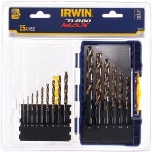 Irwin boor serie 15 stuks 1.5mm, 2mm, 2.5mm, 3mm, 4mm, 4.5mm, 5mm, 5.5mm, 6mm, 6.5mm, 7mm, 8mm, 9mm, 10mm IRWIW3031503