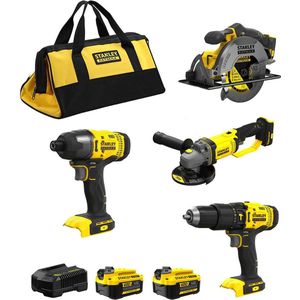 Stanley - gereedschapcombiset - klopboor - haakse slijper - cirkelzaag - slagschroevendraaier - 18V