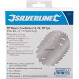 Silverline TCT cirkelzaagblad 16, 24, 30 tanden, 3 pak 150 x 20 - 16 en 12,75 mm ringen