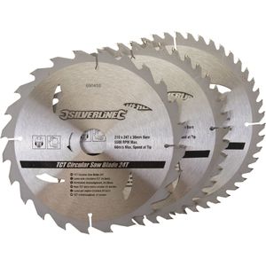 Silverline TCT cirkelzaagblad, 24, 40, 48 tanden, 3 pak 210 x 30 - 25 en 16 mm ringen