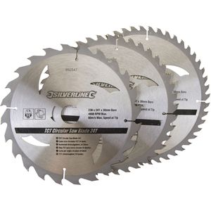Silverline TCT cirkelzaagblad, 24, 40, 48 tanden, 3 pak 230 x 30 - 25, 20 en 16 mm ringen
