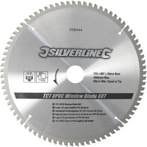 Silverline 598444 TCT UPVC Vensterblad 80T 250 x 30-25, 20, 16 mm Ringen