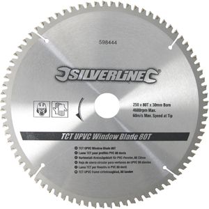 Silverline Zaagblad cirkelzaag - 250 mm - 80 tanden - negatieve spaanhoek - inclusief verloopringen