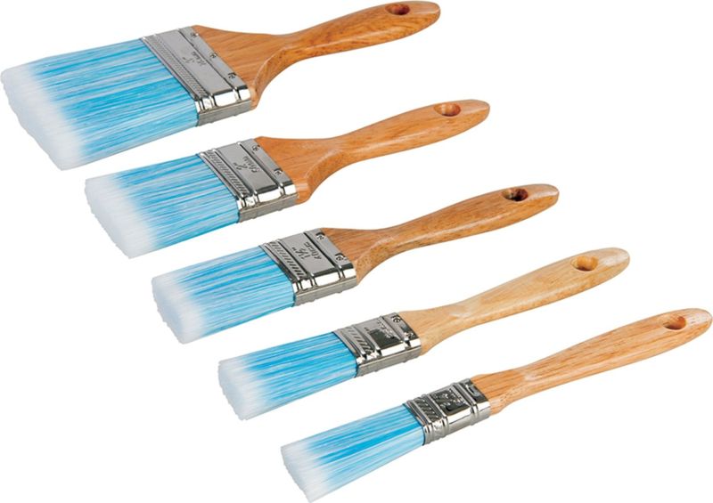 Silverline Synthetische schilderskwasten set - 5 delig - diverse maten - roestvrij stalen ring