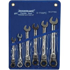 Silverline Flexibele steek-ringratelsleutel set - 180° kantelbare kop - 8 t/m 17 mm - 6-delig - met opbergetui