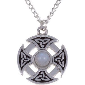 Driehoekige knoop edelsteen kruis ketting met Regenboog maansteen (XN82S )