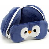 Relaxeazzz Pinguin knuffel/reiskussen/slaapmasker - 2-in-1 set - voor kinderen- in vliegtuig of auto