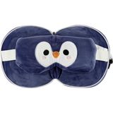 Relaxeazzz Pinguin knuffel/reiskussen/slaapmasker - 2-in-1 set - voor kinderen- in vliegtuig of auto