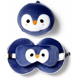 Relaxeazzz Pinguin knuffel/reiskussen/slaapmasker - 2-in-1 set - voor kinderen- in vliegtuig of auto