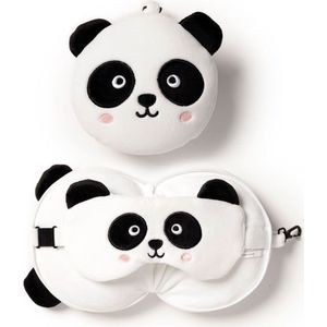 Relaxeazzz Panda knuffel/reiskussen/slaapmasker - 2-in-1 set - voor kinderen- in vliegtuig of auto