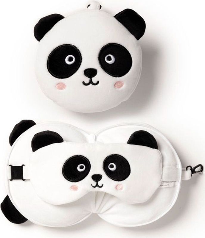 Relaxeazzz - Panda - Knuffel/Reiskussen/Slaapmasker - 2-in-1 Set - Polyester