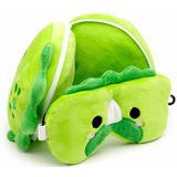 Relaxeazzz Dinosaurus knuffel/reiskussen/slaapmasker - 2-in-1 set - voor kinderen- in vliegtuig of auto