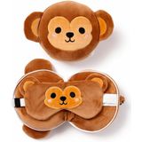 Relaxeazzz - Aap - Reiskussen en Slaapmasker Set - Bruin - Polyester