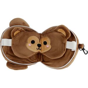 Relaxeazzz Aap knuffel/reiskussen/slaapmasker - 2-in-1 set - voor kinderen- in vliegtuig of auto