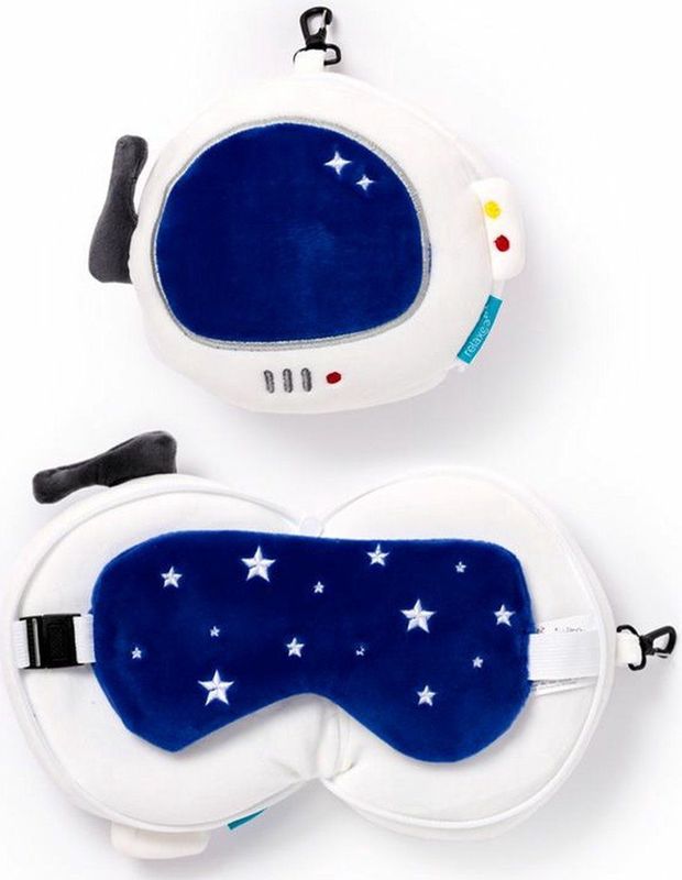 Relaxeazzz Ruimtevaart knuffel/reiskussen/slaapmasker - 2-in-1 set - voor kinderen- in vliegtuig of auto