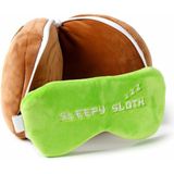 Relaxeazzz Luiaard knuffel/reiskussen/slaapmasker - 2-in-1 set - voor kinderen- in vliegtuig of auto