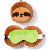 Relaxeazzz Luiaard knuffel/reiskussen/slaapmasker - 2-in-1 set - voor kinderen- in vliegtuig of auto