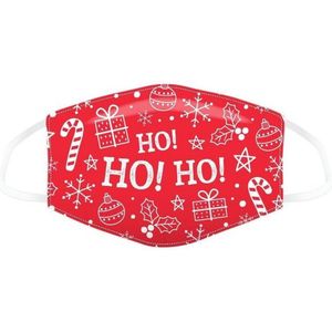 Mondkapje - Kerst rood met figuurtjes HoHoHo