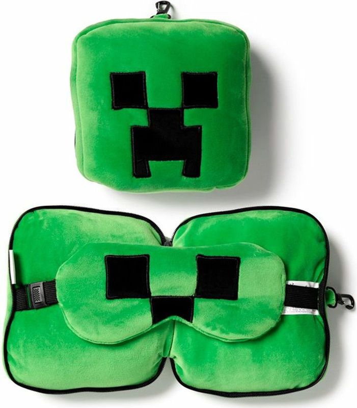 Relaxeazzz - Minecraft Creeper - Knuffel/Reiskussen/Slaapmasker - Groen - Polyester
