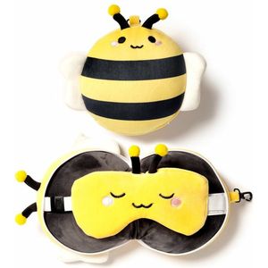 Relaxeazzz Bij knuffel/reiskussen/slaapmasker - 2-in-1 set - voor kinderen- in vliegtuig of auto