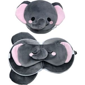 Reiskussen & Slaapmasker - Relaxeazzz Adoramals Janu de Olifant Rond - Grijs - 14x23x12,5cm/23x17x12,5cm