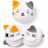 Relaxeazzz - Lola de Kat - Reiskussen en Slaapmasker Set - Wit - Polyester