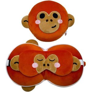 Reiskussen & Slaapmasker - Relaxeazzz Adoramals Orangutang Rond - Oranjebruin - 15x19x10cm/19x27x7cm