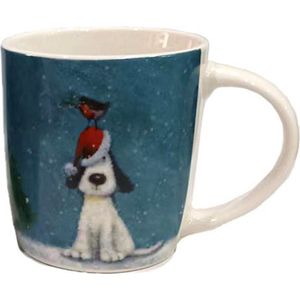 Mok - Jan Pashley - Kerstmis Hond & Roodborstje - Porselein - 300ml