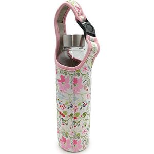 Waterfles Glas Neopreen Sleeve - Julie Dodsworth Pink Botanical Herbruikbaar met Handgreep - 500ml