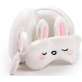 Relaxeazzz Frances het Konijn knuffel/reiskussen/slaapmasker - 2-in-1 set - voor kinderen- in vliegtuig of auto