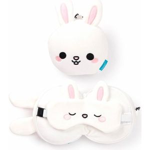 Relaxeazzz Frances het Konijn knuffel/reiskussen/slaapmasker - 2-in-1 set - voor kinderen- in vliegtuig of auto