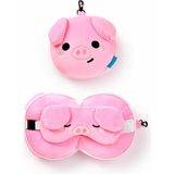 Relaxeazzz Oliver het Varken knuffel/reiskussen/slaapmasker - 2-in-1 set - voor kinderen- in vliegtuig of auto