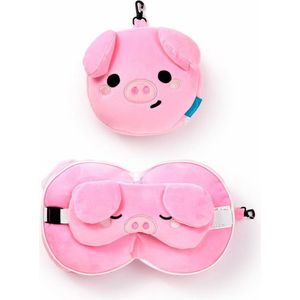 Relaxeazzz Oliver het Varken knuffel/reiskussen/slaapmasker - 2-in-1 set - voor kinderen- in vliegtuig of auto