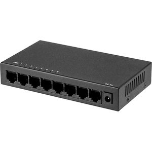 Technetix Gigabit Ethernet Switch - 8 Poorten - Inclusief Voeding - Zwart