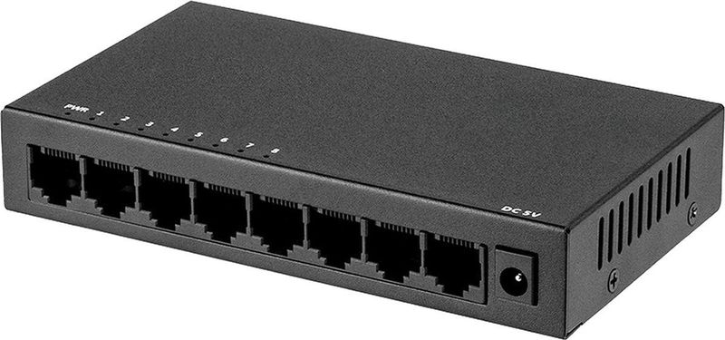 Technetix Gigabit Ethernet Switch - 8 Poorten - Inclusief Voeding - Zwart