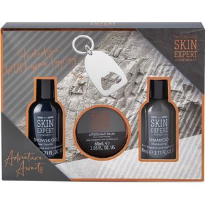 Style & Grace Skin Expert for Him Mini Grooming Giftset Eco Verpakking 80ml Douchegel + 80ml Shampoo + 60ml Aftershave Balsem + Flesopener Sleutelhanger