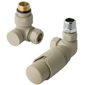 Eastbrook Valve radiator aansluitset haaks gedraaid met thermostaat 15mm cappuccino mat