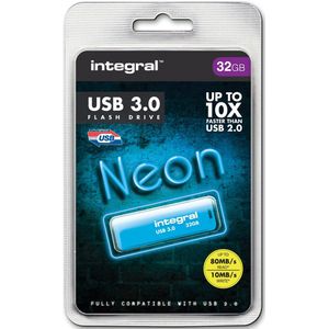 Integral Neon USB 3.0 stick, 32 GB, blauw - blauw Papier 704617