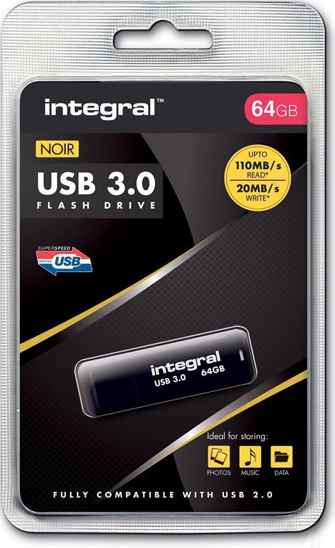 Integral INFD64GBNOIR3.0 USB flash drive 64 GB USB Type-A 3.2 Gen 1 (3.1 Gen 1) Zwart