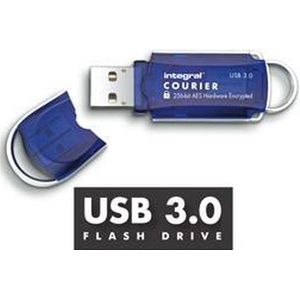 Integral 16 GB Courier-197 256 bit versleuteld, met wachtwoord beveiligde USB-stick, FIPS 197 gecertificeerd, bescherming tegen ruwe krachtaanvallen en super-USB3-overdrachtssnelheden.