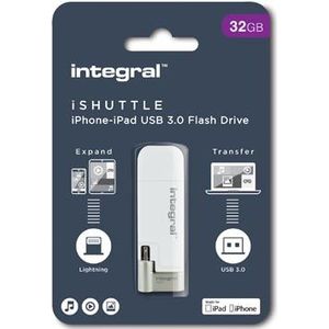 Integral Geïntegreerde iShuttle, 32 GB (43186-uni) (32 GB, USB 3.2 Gen 2), USB-stick, Wit, Zilver