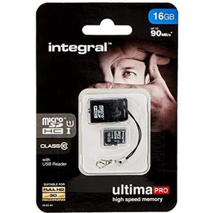 Integral microSDHC 16 GB geheugenkaart UltimaPro, hoge snelheid, 90 MB/s, CL10, incl. USB 2.0 drive